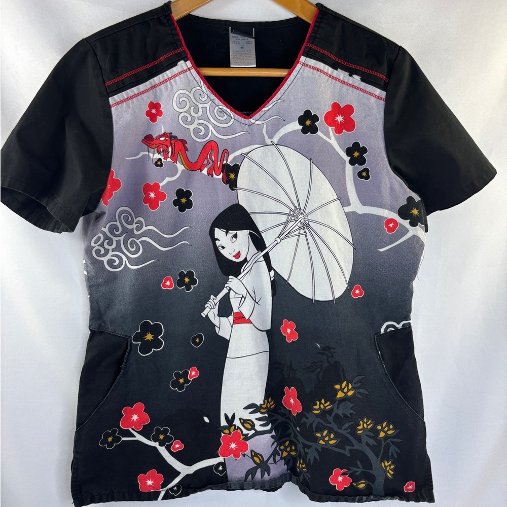 Disney Mulan Scrub Nursing Top Black Gray Women's Size Medium